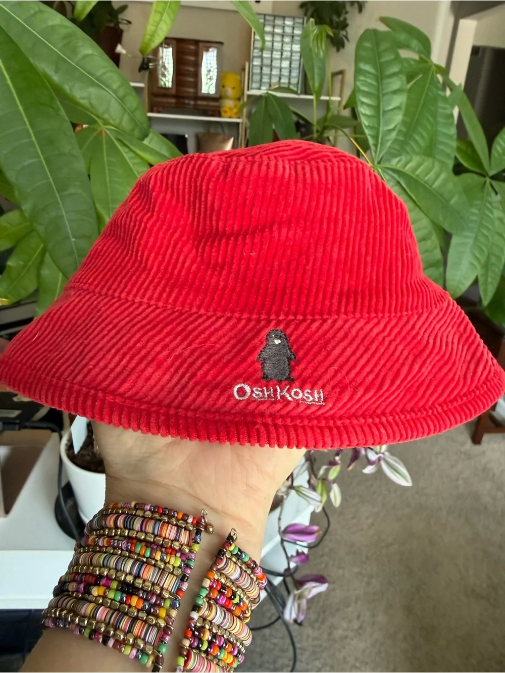 OshKosh B'gosh Bright Red Vintage Corduroy Bucket Hat with Embroidered Logo
